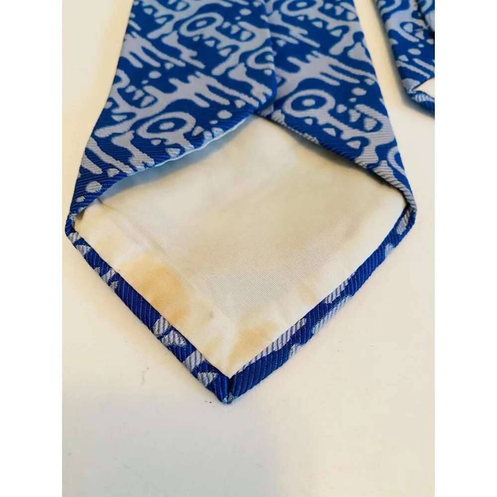 Vintage Blue Abstract Necktie, 1960s / 1970s Abstract Design Tie, Costume Design